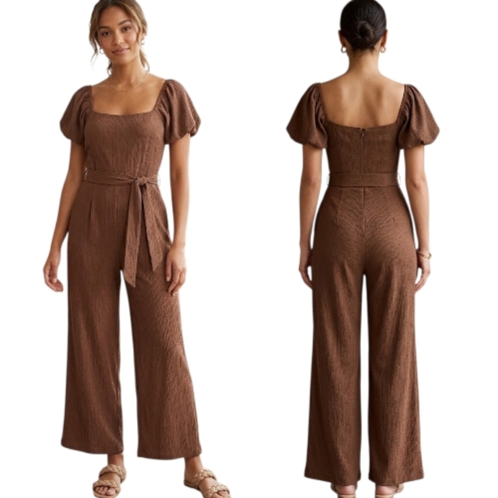TRIXXI Chocolate Brown Crepe Jumpsuit - Size L